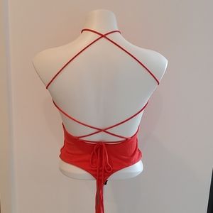 Sexy Privacy Please Red String Bodysuit